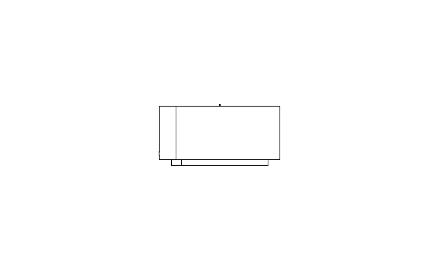 Line drawing of a rectangular object with a smaller rectangle inside on a white background