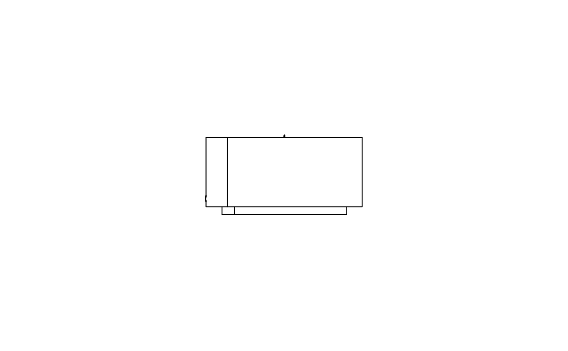 Line drawing of a rectangular object with a smaller rectangle inside on a white background