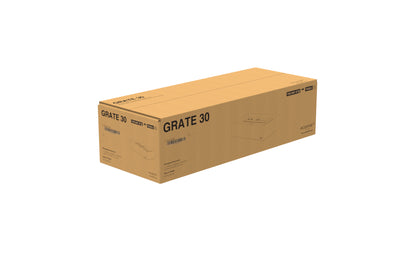 Cardboard box with 'GRATE 30' branding on a white background