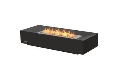 Black fire pit table with flames on a white background