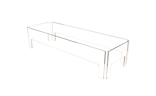 Clear acrylic display case on a white background