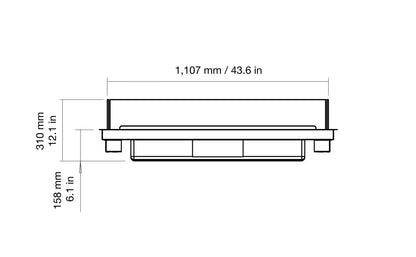 Technical drawing of a rectangular object with dimensions labeled