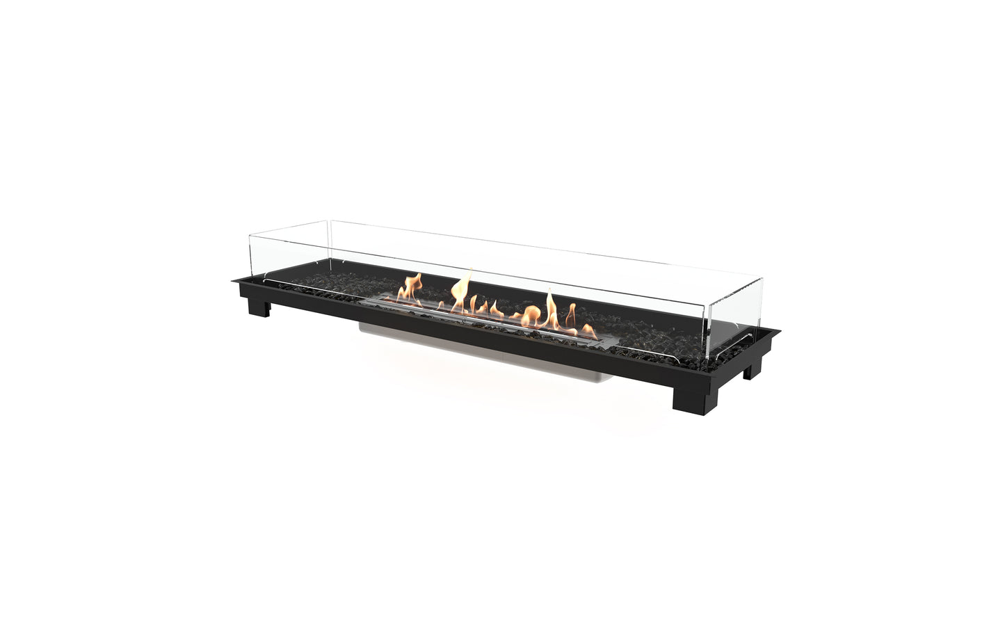 Modern ethanol fireplace with glass cover on a white background