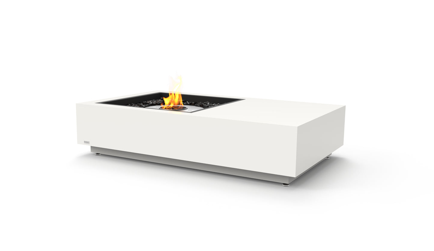 White fire pit table with flames on a white background