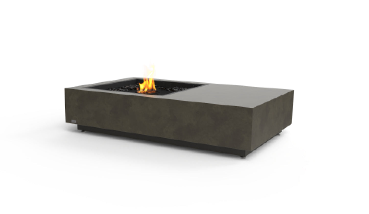 Modern fire pit table with flames on a white background