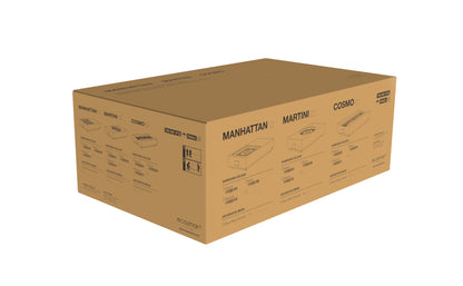 Cardboard box with product illustrations and text on a white background