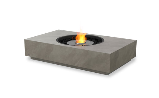 Concrete fire pit table with flames on a white background
