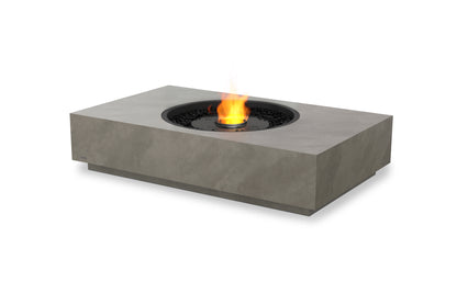 Concrete fire pit table with flames on a white background