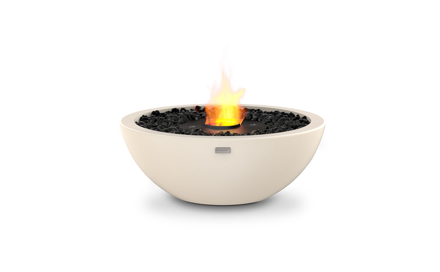 Bowl-shaped fire pit with flames on a white background