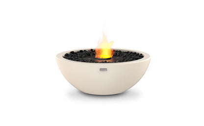 Bowl-shaped fire pit with flames on a white background