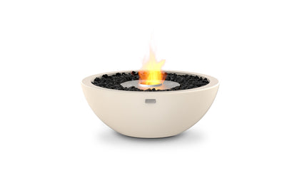 White fire pit bowl with flames on a white background