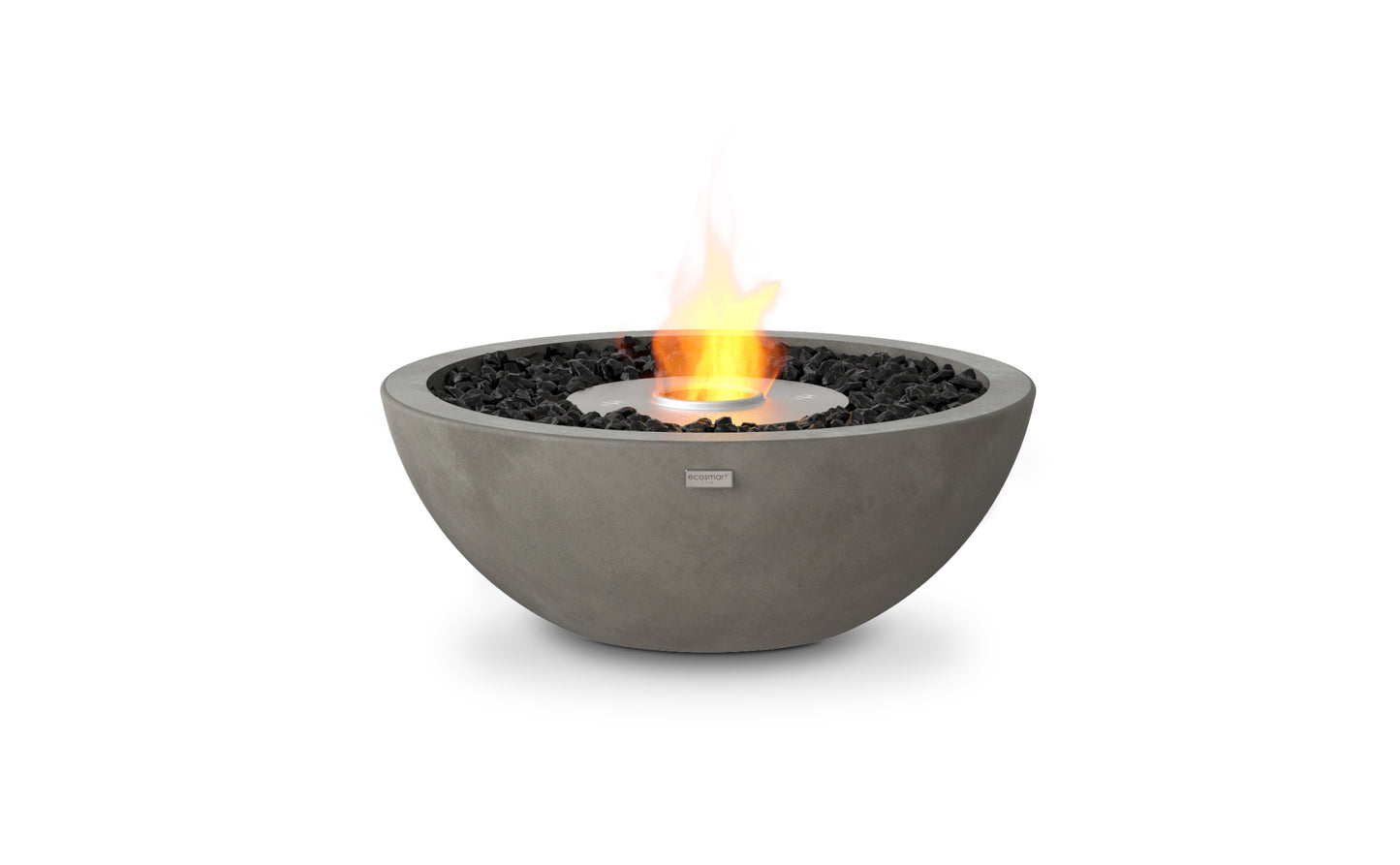 Concrete fire pit bowl with flames on a white background