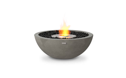 Concrete fire pit bowl with flames on a white background