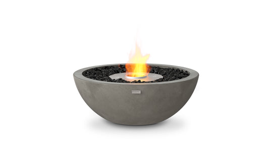 Concrete fire pit bowl with flames on a white background