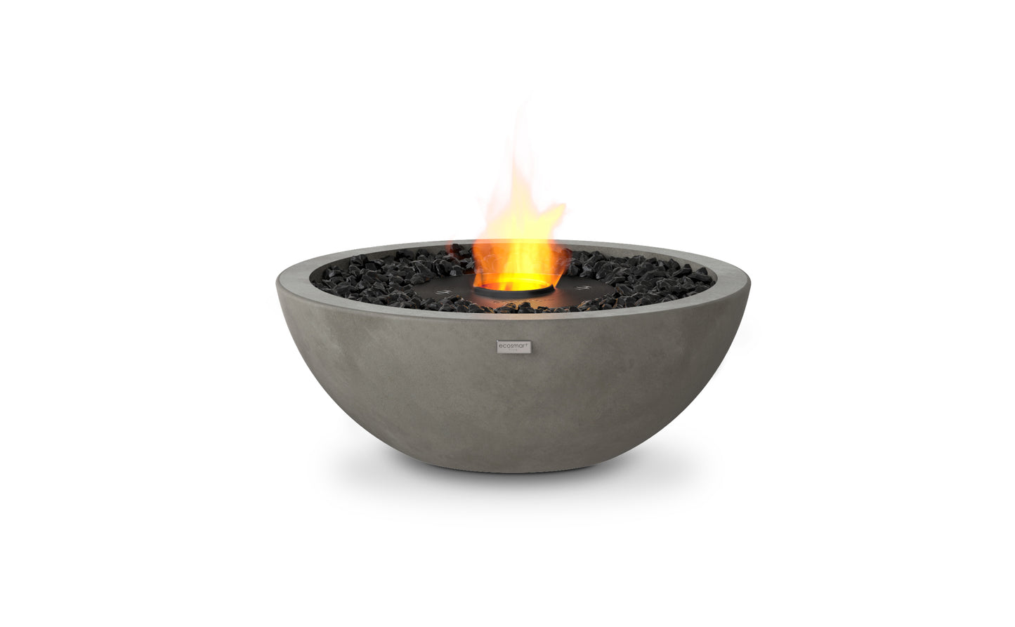 Concrete fire pit bowl with flames on a white background