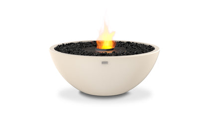 Bowl-shaped fire pit with flames on a white background