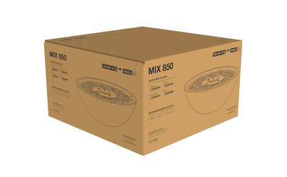 Cardboard box with 'MIX 850' branding on a white background
