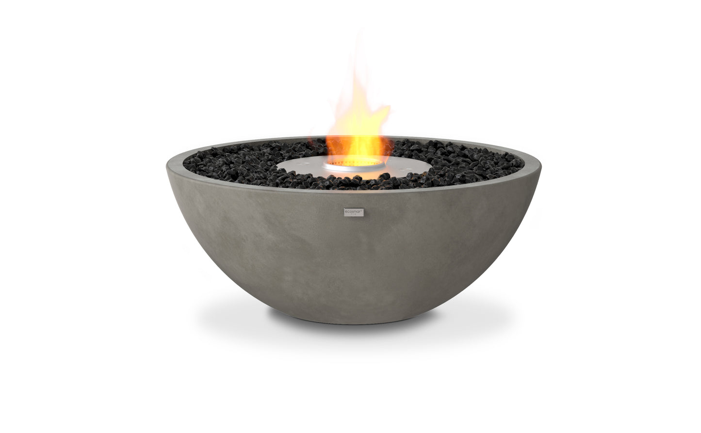 Concrete fire bowl with flames on a white background