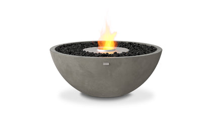 Concrete fire bowl with flames on a white background