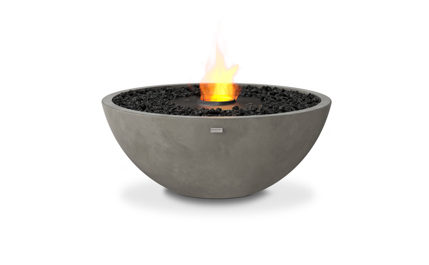 Concrete fire bowl with flames on a white background