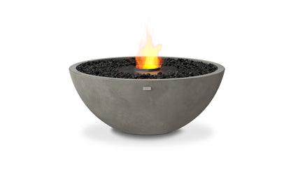 Concrete fire bowl with flames on a white background