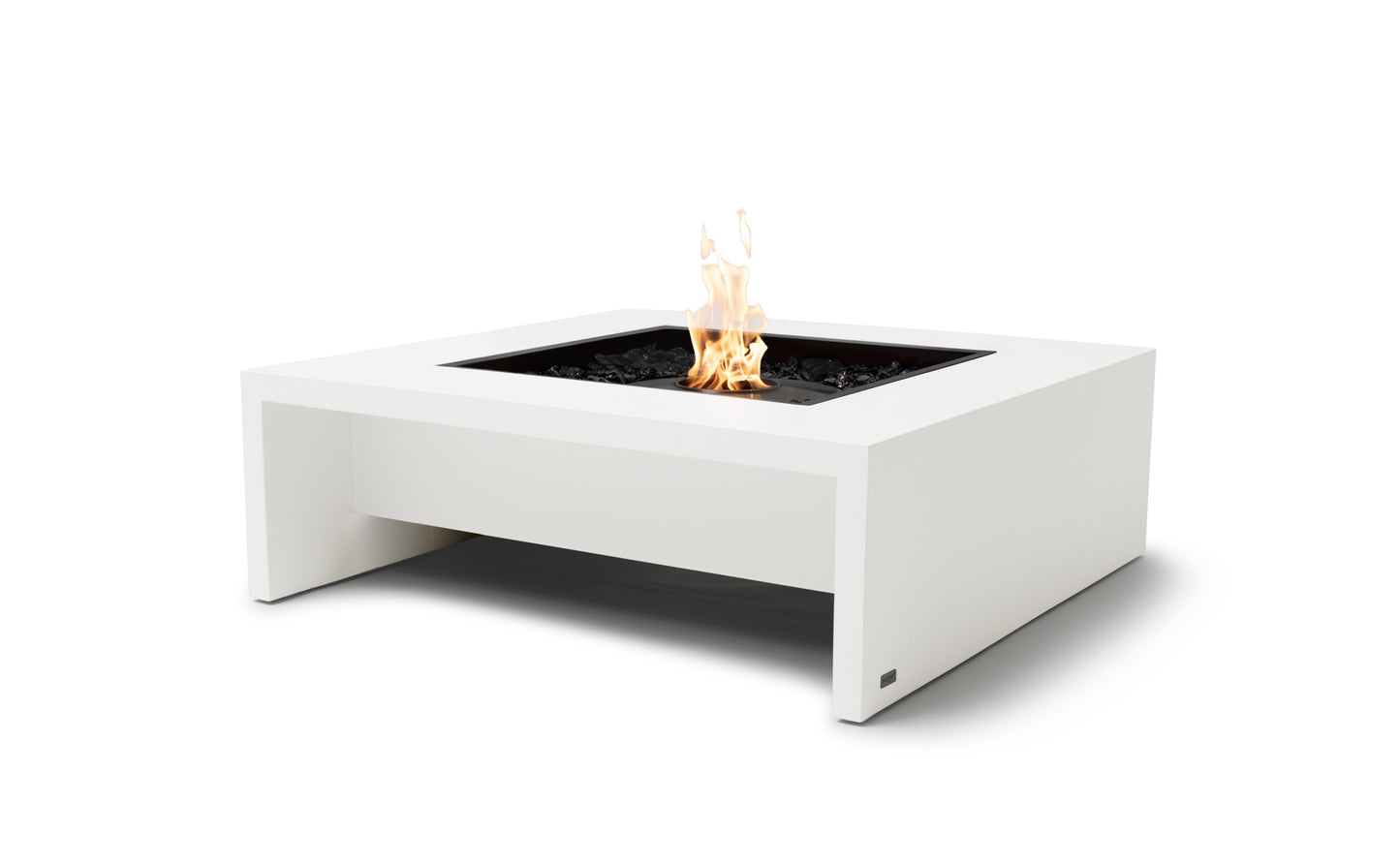 White fire pit table with flames on a white background