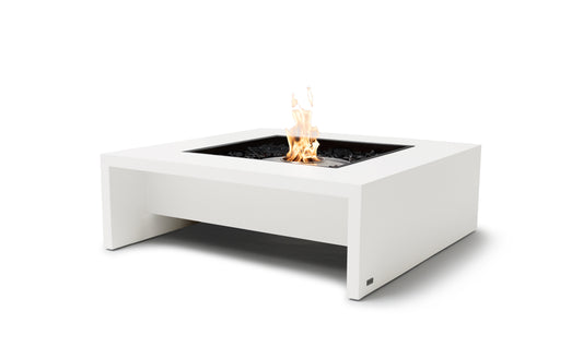 White fire pit table with flames on a white background