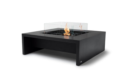 Black fire pit table with flames on a white background
