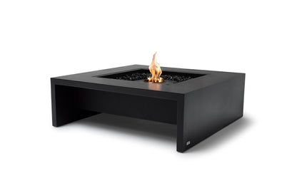 Black fire pit table with flames on a white background