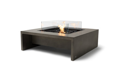 Modern fire pit table with flames on a white background