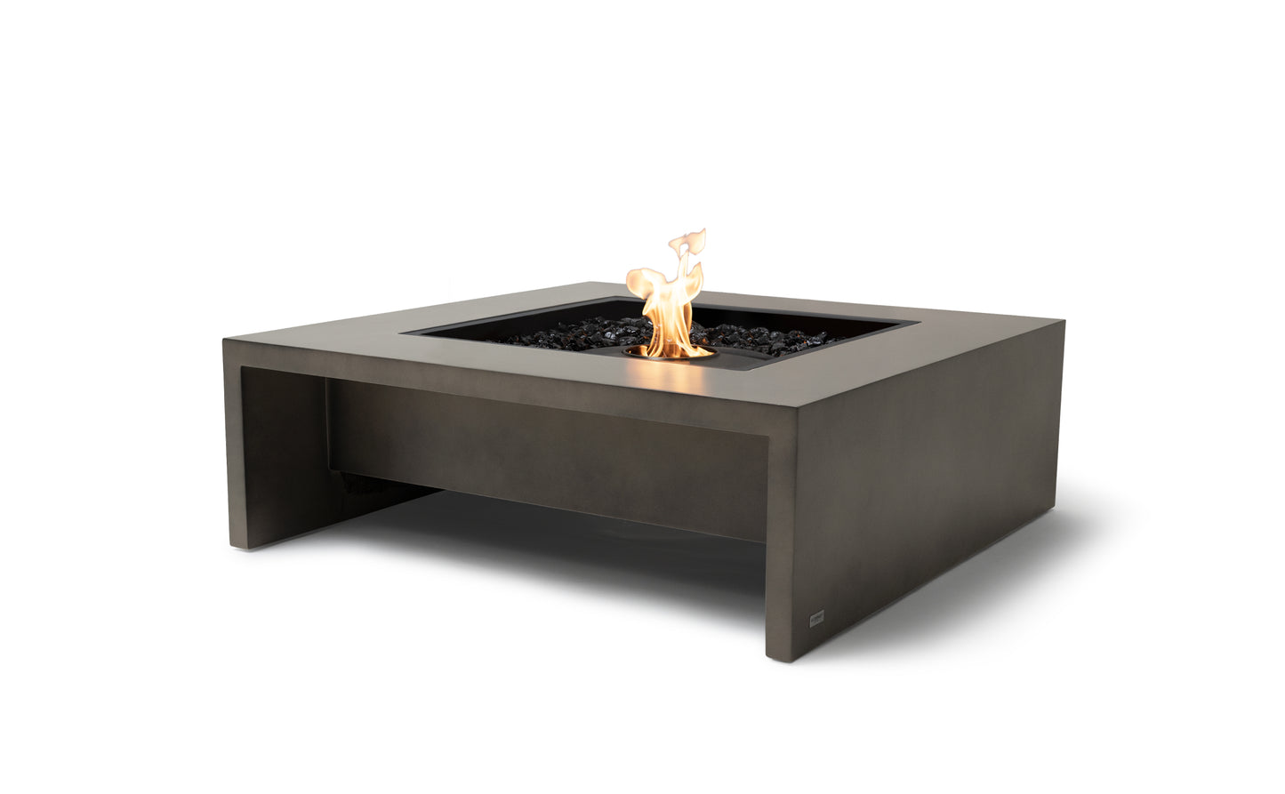 Modern fire pit table with flames on a white background