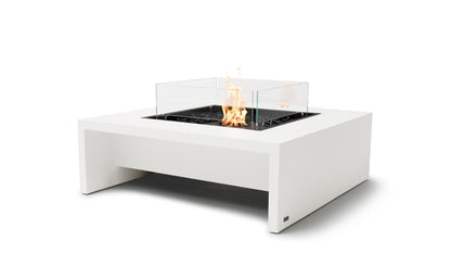 Modern white fire pit table with flames on a white background