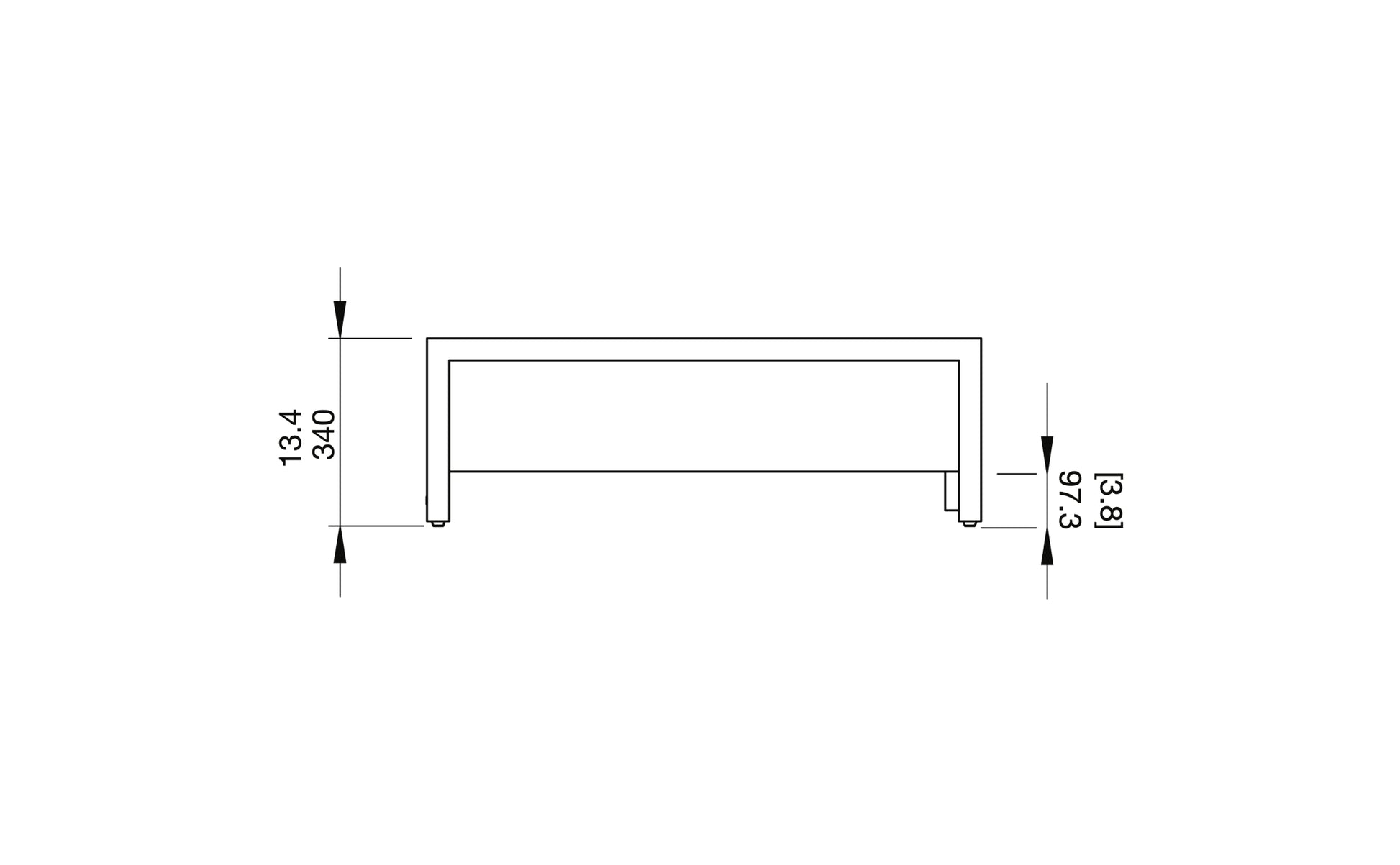 Technical drawing of a rectangular object with dimensions labeled