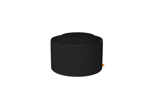 Black fabric ottoman on a white background