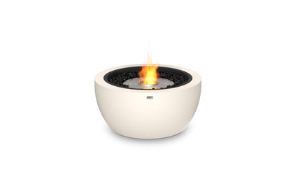White fire pit with flames on a white background