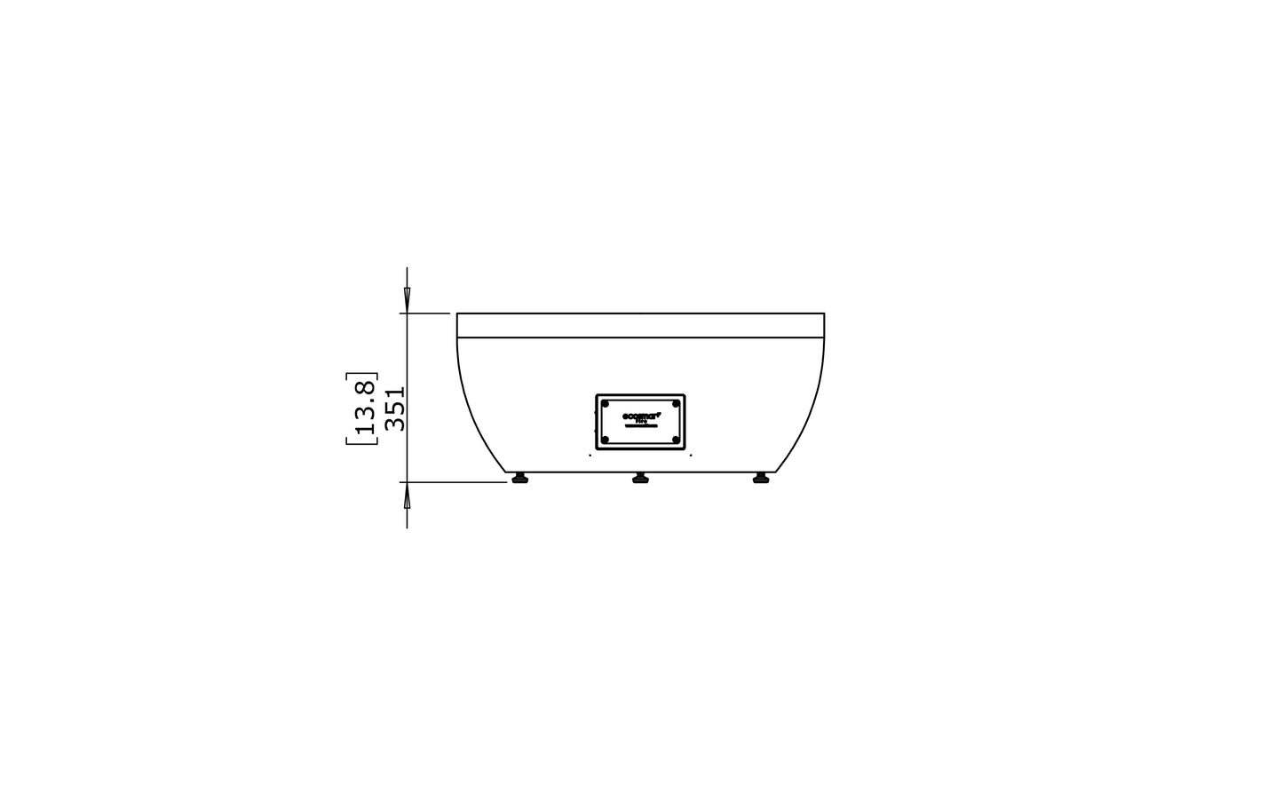 Technical drawing of a rectangular object with dimensions on a white background