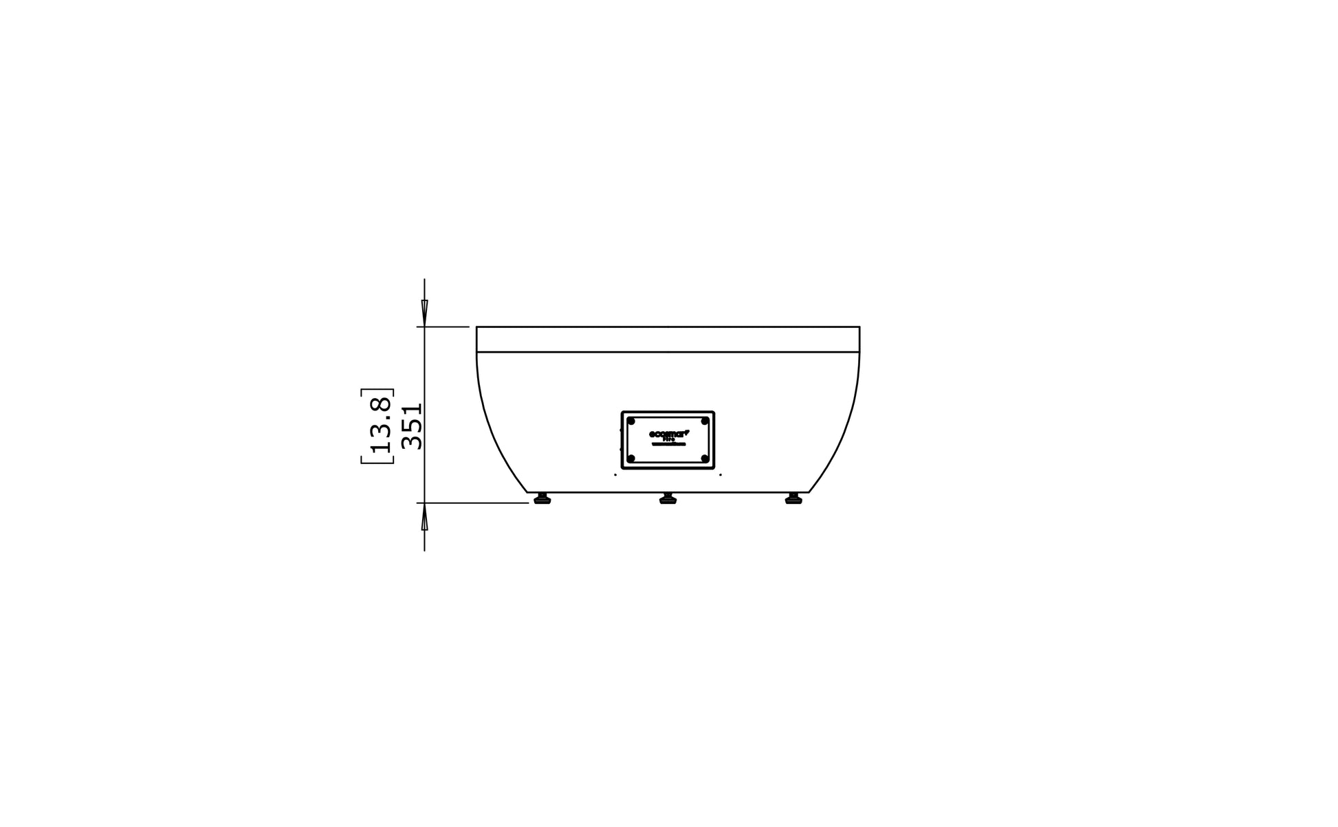 Technical drawing of a rectangular object with dimensions on a white background