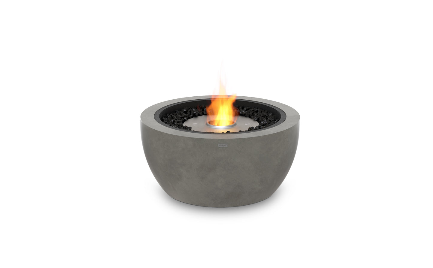 Concrete fire pit with flames on a white background