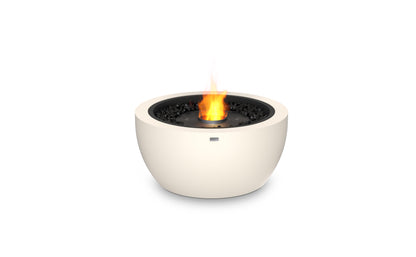White fire pit with flames on a white background