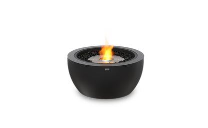 Black fire pit with flames on a white background