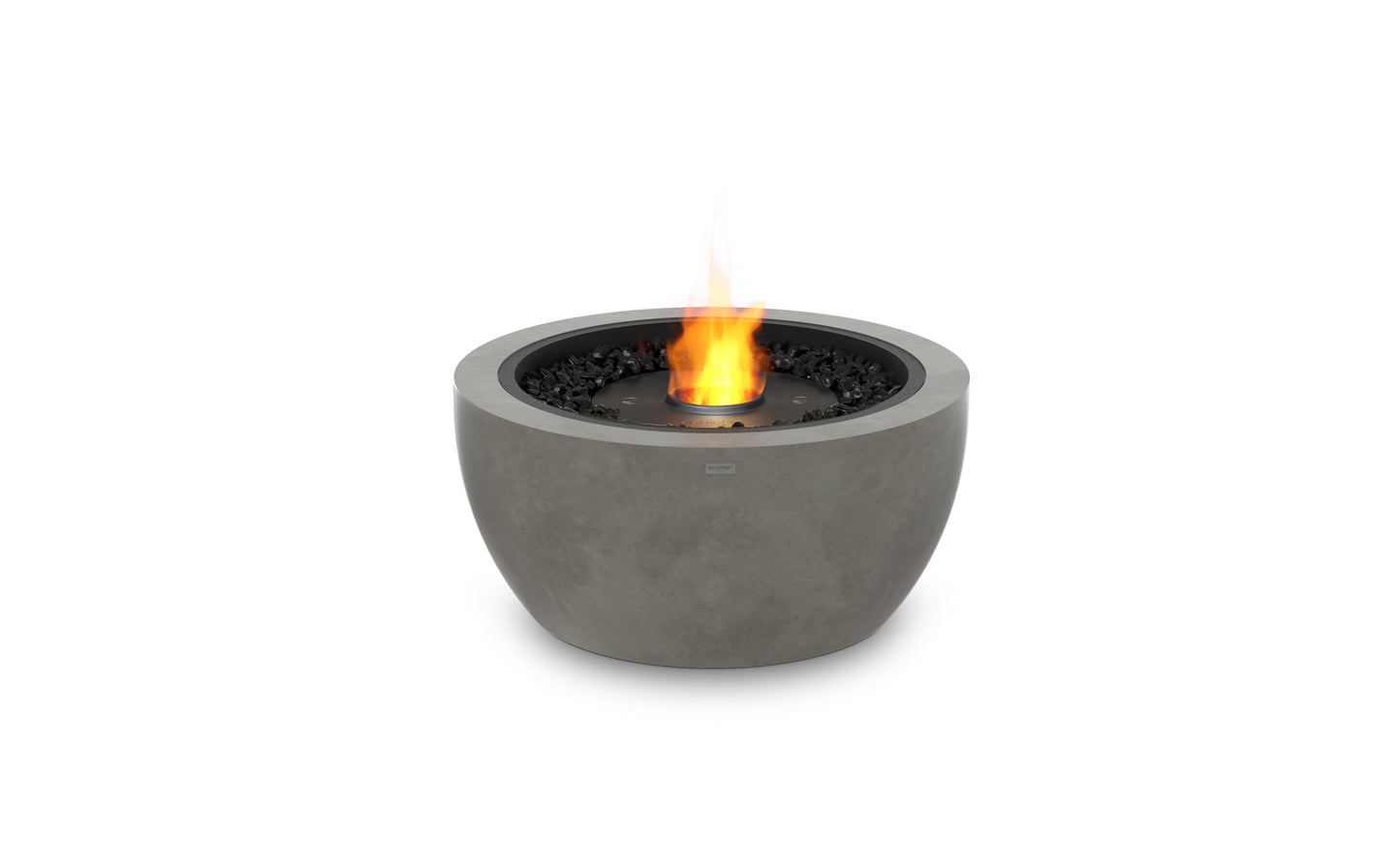 Concrete fire pit with flames on a white background