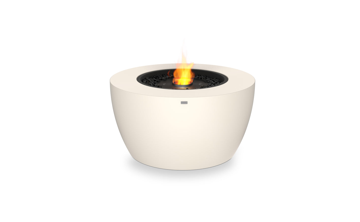 White fire pit with flames on a white background