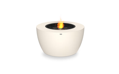 White fire pit with flames on a white background