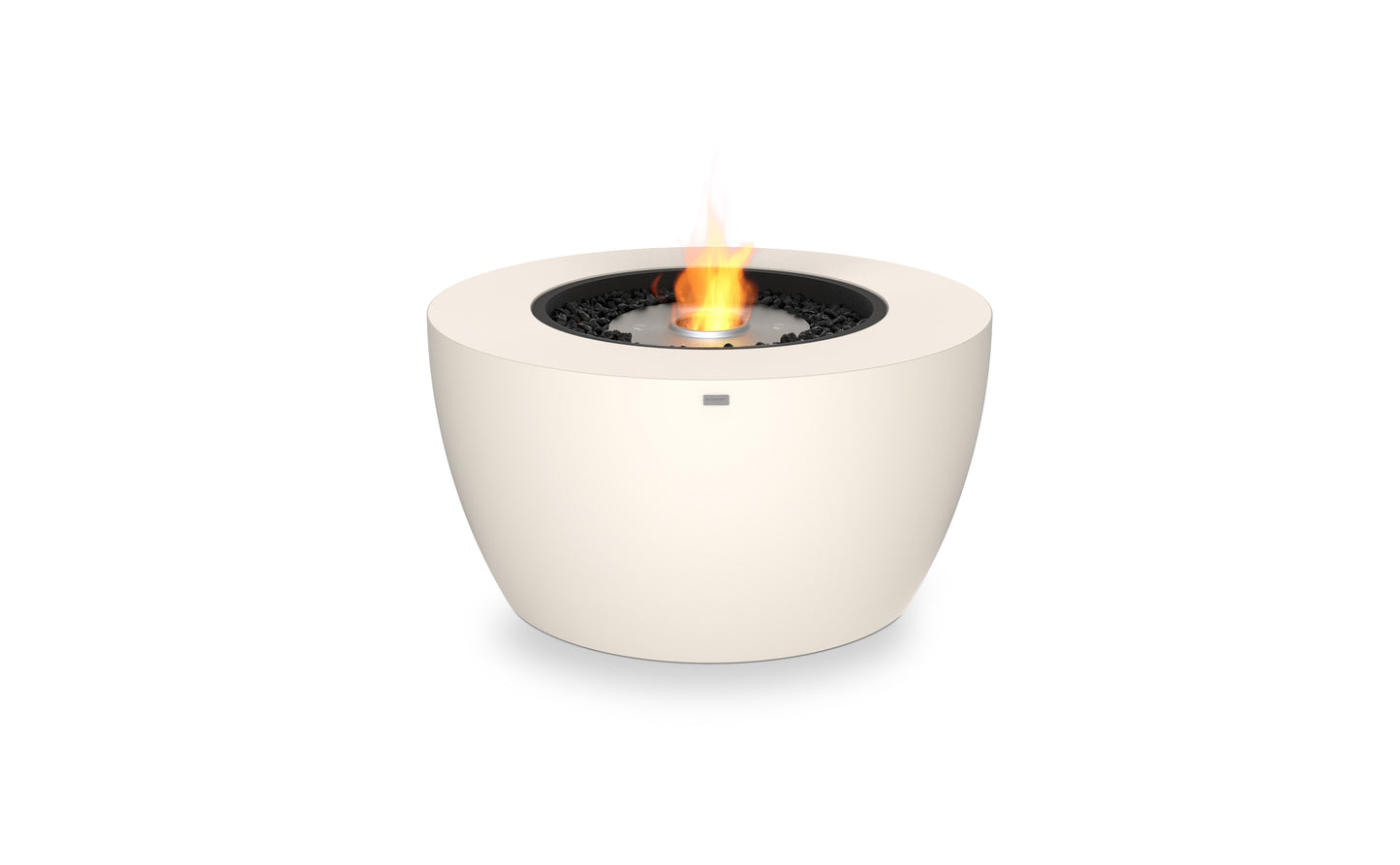 White fire pit with flames on a white background