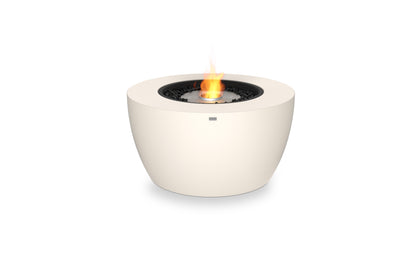 White fire pit with flames on a white background