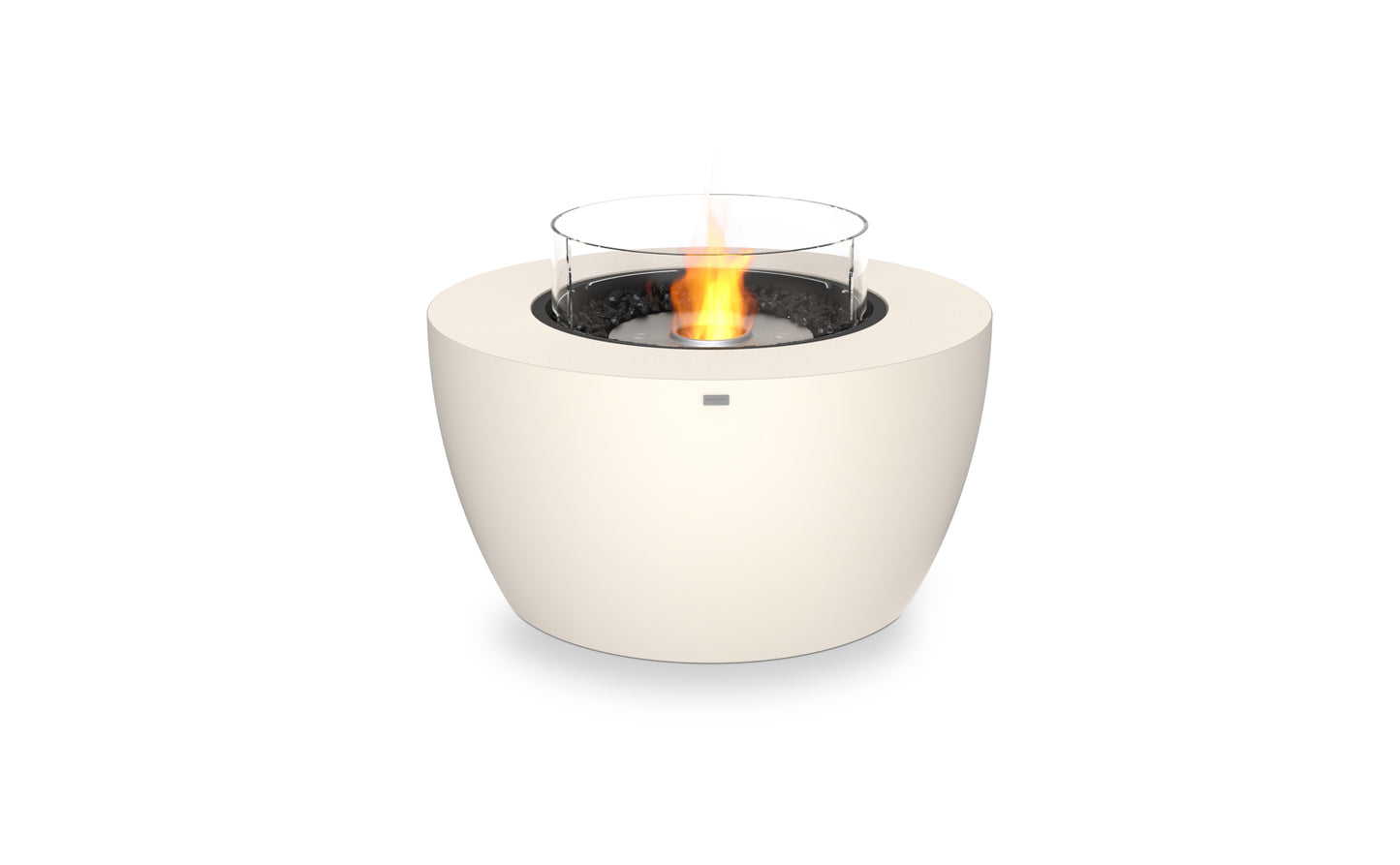 White fire pit with flames on a white background