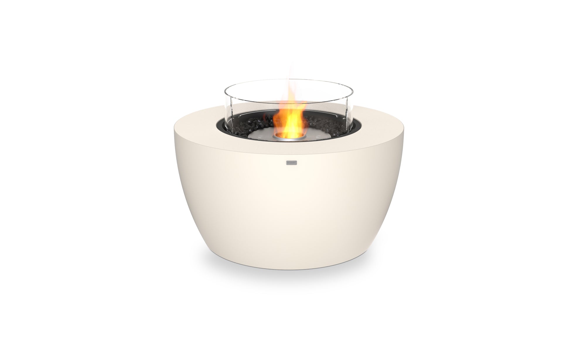 White fire pit with flames on a white background