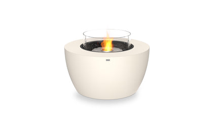 White fire pit with flames on a white background