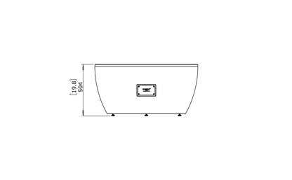 Technical drawing of a bathtub with dimensions on a white background