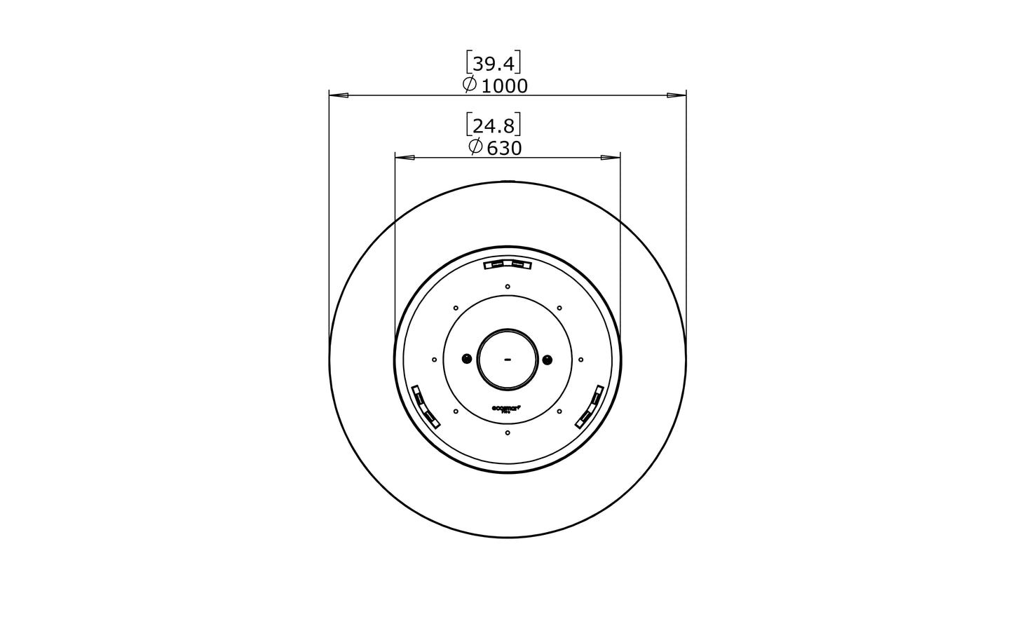 Technical drawing of the top of a fire pit with dimensions